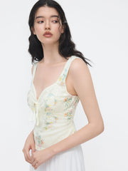 Lace Sweetheart Neckline Floral Knotted Tank Top