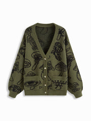 Knit V-neck Mushroom Graphic Cardigan