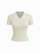 Knit Polo Neck Short Sleeve Top