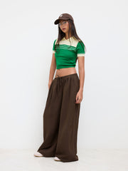 Low Rise Elastic Waist Knotted Wide Leg Trousers