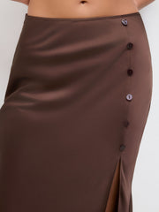 Satin Mid Rise Split Side Mermaid Midi Skirt