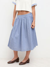 Cotton Mid Rise Elastic Waist Tartan Midi Skirt