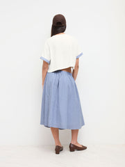 Cotton Mid Rise Elastic Waist Tartan Midi Skirt