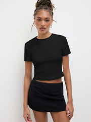 Cotton-blend Round Neckline Short Sleeve Tee