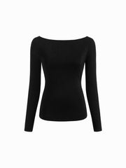 Boat Neck Long Sleeve Metal Chain Detail Backless Top