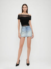 High Stretch Cider Denim Low Rise Micro Mini Skirt