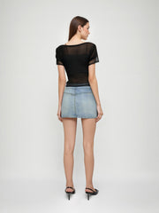 High Stretch Cider Denim Low Rise Micro Mini Skirt