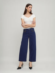 Cider Denim Low Rise Solid Chain Detail Straight Leg Jeans
