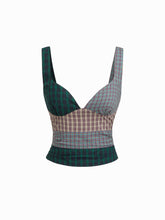 Cotton-blend Sweetheart Neck Tartan Patched Shirred Tank Top