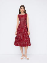 Linen-blend Boat Neck Polka Dot Backless Bowknot Midi Dress