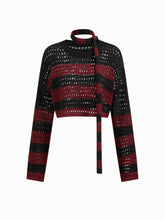Knit Stripe Hollow Out Crop Top With Scarf