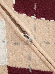 Knit Argyle Pattern Hooded Zip Through Cardigan