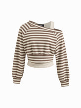 Cotton-blend Asymmetrical Neckline Striped Sweatshirt & Ruched Tank Top