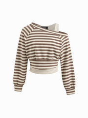 Cotton-blend Asymmetrical Neckline Striped Sweatshirt & Ruched Tank Top