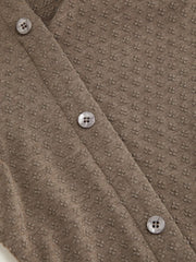 Asymmetrical Neck Texture Button Up Top With Scarf Curve & Plus