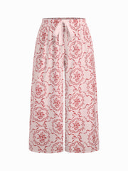 Sweetheart Floral Bowknot Cami Top & Mid Rise Drawstring Trousers Loungewear Set Curve & Plus