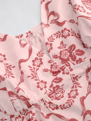 Sweetheart Floral Bowknot Cami Top & Mid Rise Drawstring Trousers Loungewear Set Curve & Plus