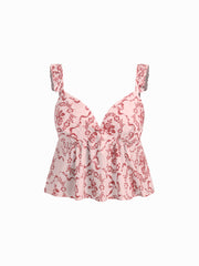 Sweetheart Floral Bowknot Cami Top & Mid Rise Drawstring Trousers Loungewear Set Curve & Plus