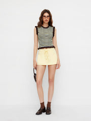 Knit Round Neckline Stripe Lettuce Trim Tank Top