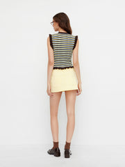 Knit Round Neckline Stripe Lettuce Trim Tank Top