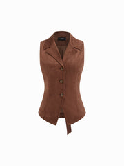 Suede Collar V-neck Tie Back Split Blazer Vest