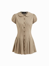 Cotton-blend Collar Plaid Pleated Mini Dress