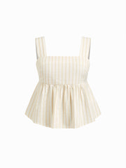 Cotton-blend Striped Bow Ruffle Cami Top