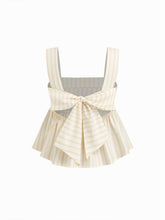 Cotton-blend Striped Bow Ruffle Cami Top
