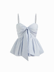 Check Shirred Knotted Bubble Hem Cami Top