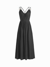 Linen-blend Beaded Criss Cross Backless Maxi Dress