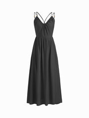 Linen-blend Beaded Criss Cross Backless Maxi Dress
