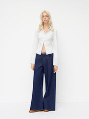 Cider Denim Low Rise Patched Wide Leg Jeans