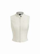Cotton-blend High Neckline Zip Through Tank Top