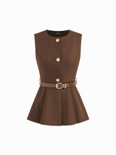 Metal Button Waistcoat With Belt