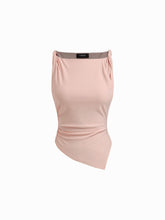 Boat Neck Asymmetrical Hem Ruched Tank Top