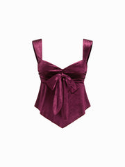 Velvet Sweetheart Neck Knotted Tank Top