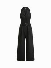 Collar V-neck Straight Leg Jumpsuit With Belt