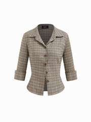 Houndstooth Collar Mid-length Sleeve Button Shirt