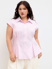 100% Cotton Collar Stripe Cinched Waist Shirt Curve & Plus