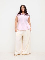 100% Cotton Collar Stripe Cinched Waist Shirt Curve & Plus
