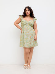 U-neckline Floral Mini Dress Curve & Plus