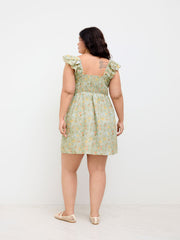 U-neckline Floral Mini Dress Curve & Plus
