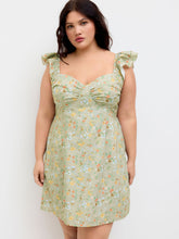 U-neckline Floral Mini Dress Curve & Plus