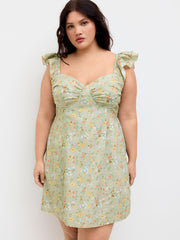 U-neckline Floral Mini Dress Curve & Plus