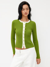 Knit Round Neckline Two Tone Long Sleeve Top