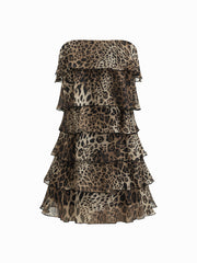 Chiffon Leopard Layered Bandeau Mini Dress