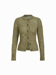 Knit Wool-blend Round Neck Long Sleeve Button Cardigan