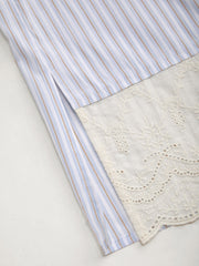 Cotton-blend Striped Collar Contrasting Lace Split Side Oversized Shirt