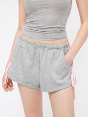 Cotton-blend Mid Rise Side Stripe Bowknot Loungewear Shorts
