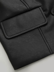Collar Double Breasted Faux Leather Shacket